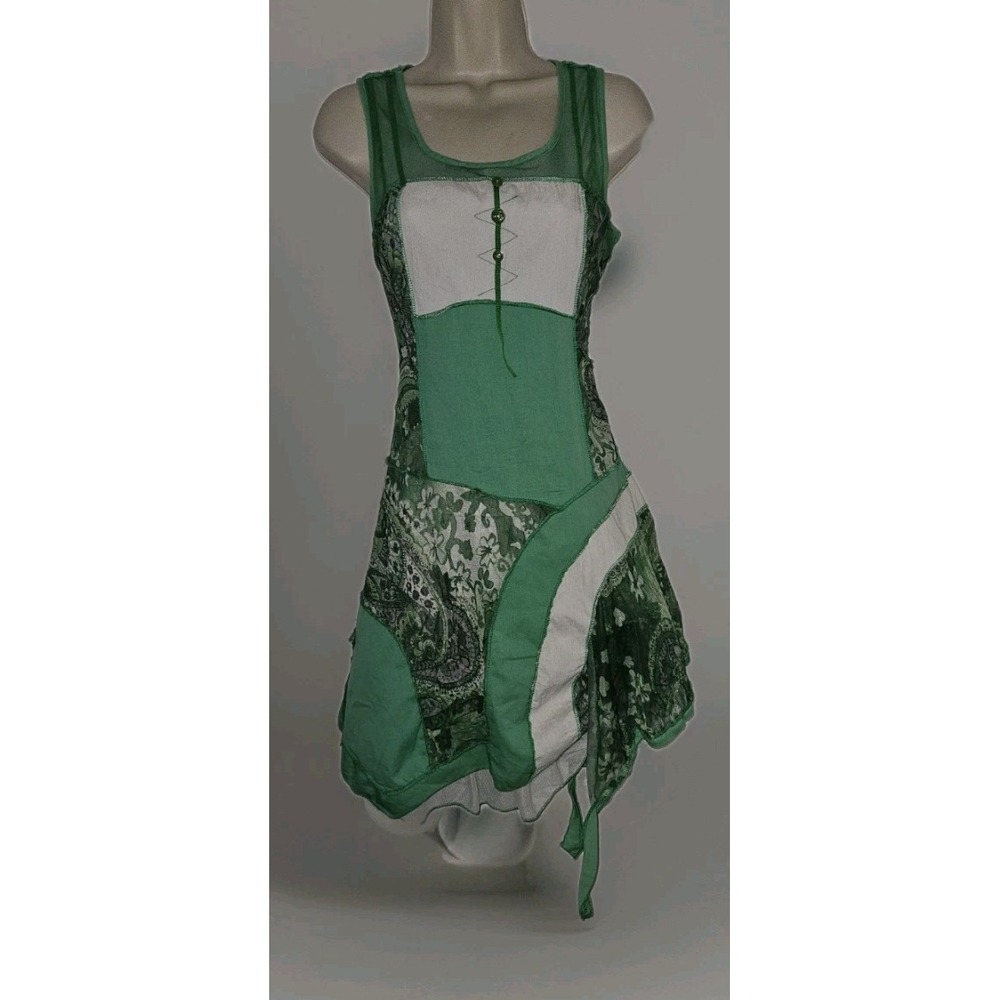 C' Fait Pour Vous Paris Boho Patchwork Sheath Sundress Green White Size 1 Garden - Picture 2 of 4